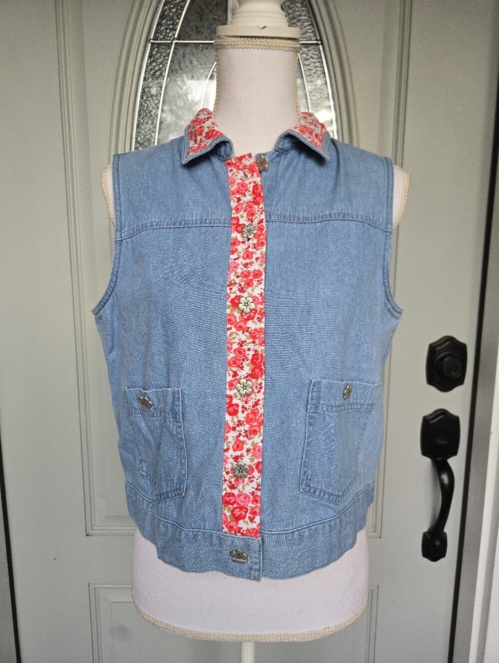 Stonebridge Vintage Denim Vest Floral Trim